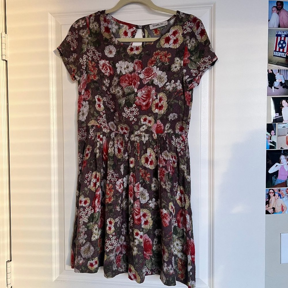Short Sleeve Brown Floral Short Dress size S